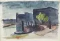 Walter Kohlhoff, Uferpromenade in Berlin, 1951, Aquarell auf chamoisfarbenem Bütten