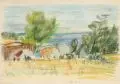 Ernst Alfred Mühler, Dorf am Meer. Ohne Jahr, Pastell