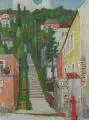 Bernhard Müller, Steile Treppe, 1960, Öl auf Hartfaser