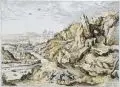 Hieronymus Cock, Abraham fily immolationem parat, 1558, Kolorierte Radierung