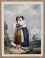 Jean Vallou de Villeneuve, La fille mal gardé, Lithographien, koloriert, weiß gehöht