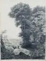 Arnold Friedrich Adolph, Bauernmagd am Waldrand in Gegenlicht, 1854, Bleistiftzeichnung auf Zeichenkarton