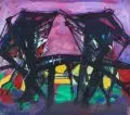 Peter Koch, Brücke Eldena Greifswald, 1994, Mischtechnik auf dunkelbraunem Papier