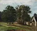 Carl Johann Lasch, Wiese am Dorfrand. 2. H. 19. Jh, Öl auf Malpappe