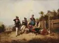 Wilhelm Alexander Meyerheim, Rastende Soldaten mit Bauernfamilie, 1845, Öl auf Leinwand