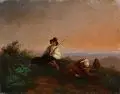 Ernst Richard, Schäfer mit seiner Herde in der Abenddämmerung, 1850, Öl auf Holz