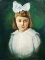 Johannes Beutner, Mädchen mit weißer Schleife, Um 1920, Öl auf Malpappe