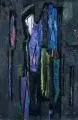 Hans Szym, Komposition in Violett und Blau, 1958, Öl auf Malpappe, auf Sperrholz aufgezogen
