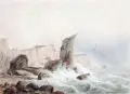August Reinhardt, Helgoland 1851, Aquarell über Bleistift auf grauem festem Malkarton mit Trockenstempel
