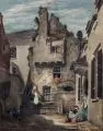 Cornelius Varley, Innenhof in einer alten Stadt. 1. H. 19. Jh, Aquarell auf Papier, auf dünne Malpappe aufgezogen