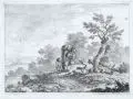 Johan Christoph Dietzsch, Johann Christoph Dietzsch, Zwei Landschaftsdarstellungen mit Bauernstaffage, 1760, Radierungen