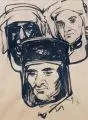 Rudolf Levy, Drei Köpfe, Um 1920, Pinselzeichnung in Tusche