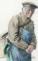 Max Handrick, Alter Lastenträger, Um 1900, Aquarell und Kohlezeichnung