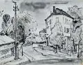 Erhard Hippold, Straßenecke, 1953, Pinselzeichnung in Tusche, laviert