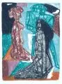 Veit Hofmann, Freundinnen, 1985, Farbaquatintaradierung / Durchätzung auf Bütten