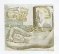 Rolf Kuhrt, Unter dein Holunderbusch (Das Käthchen von Heilbronn von Heinrich von Kleist), 1979, Farbholzschnitt auf dünnem Papier