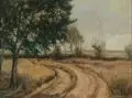 Heinrich Weckauf, Sommerlicher Feldweg. Ohne Jahr, Öl auf Malpappe