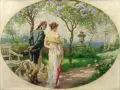 Johannes Raphael Wehle, Paar im Park, 1925, Öl auf Leinwand im Oval