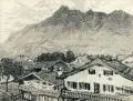 Elisabeth Andrae, Alpendorf, Um 1900, Feder- und Pinselzeichnung in Tusche, laviert