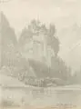 Arthur Blaschnik, Schloss Carlstein bei Reichenhau, Wohl 1850, Bleistiftzeichnung auf Velin