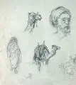 Charles Feodor Welsch, (zugeschr.), Skizzen aus Ägypten, Um 1875, Graphitzeichnung auf grauem Papier