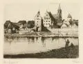 Georg Erler, Blick auf Dresden/ Ansicht einer Kleinstadt/ Neujahrsgruß. 1. H. 20. Jh, Radierungen. auf festem Papier
