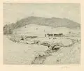 Hans Thoma, Pferdegespann im Bergland, 1910, Radierung auf festem Papier