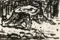 Alexander Wolfgang, Dorflandschaft an der Ostsee. Wohl 1. H. 20. Jh, Feder- und Pinselzeichnungen in Tusche auf chamoisfarbenem Papier