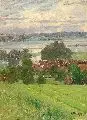 Adolf Fischer-Gurig, Dorflandschaft an der Elbe (?), 1895, Öl auf Leinwand