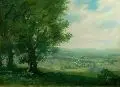 Karl Ortelt, Talblick. Wohl um 1950, Öl auf Leinwand