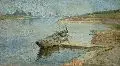 Gustav Adolf Thamm, (zugeschr.), Bootssteg an der Elbe. Anfang 20. Jh, Öl auf Hartfaser