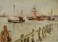 Mole in Warnemünde by Erhard Hippold, 1958, Öl über Bleistift auf Hartfaserplatte, offered Dec 2008
