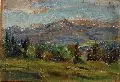 Georg Wichmann, Sonnenbeschienene Bergkette. 1. H. 20. Jh, Öl auf Sperrholz