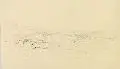 (zugeschr.), Mittelgebirgslandschaft mit Städtchen by Ludwig Richter, Wohl 1828, Bleistiftzeichnung auf gelblichem Whatman-Bütten mit Wasserzeichen "J, offered Dec 2008
