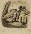 Johann Bernhard Schmelzer, Hotelpersonal / Mann, auf einem Sofa sitzend. 19. Jh, Bleistiftzeichnungen und Federzeichnung in Tusche, laviert