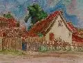 Walter Köhler, Dorflandschaft. 1. H. 20. Jh, Aquarell auf strukturierten Aquarellpapier