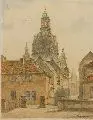 Ludwig Muhrmann, Malerwinkel mit Frauenkirche in Dresden. 1. H. 20. Jh, Aquarell über Bleistiftzeichnung auf Papier, auf Karton gezogen