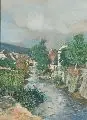 Erich Nikutowski, Städtchen an einem Bach, Um 1910, Gouache