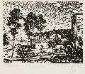 Willy Wolff, Bauerngehöft bei Nacht, 1988, Holzschnitt