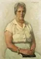 Wilhelm Rudolph, Bildnis einer Dame mit Perlenkette und Buch. Späte 1950er Jahre, Öl auf Hartfaser