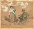 Karl Eduard Biermann, Tiroler Genrebild. 2. Viertel 19. Jh, Bleistiftzeichnung weiß gehöht und koloriert