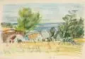 Ernst Alfred Mühler, Dorf am Meer. Ohne Jahr, Pastell