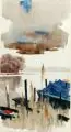 Günter Schmitz, Fünf Seenlandschaften in Moritzburg, 1987, Aquarelle über Bleistift
