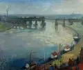 Paul Michaelis, "Blick auf die Dr.-Rudolf-Friedrichsbrücke in Dresden, 1970, Öl auf Leinwand