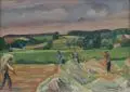 Hanns Schubert, Erntelandschaft, 1945, Öl auf Sperrholz