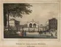 Carl Wilhelm Arldt, Bahnhof der leipzig=dresdner Eisenbahn in Dresden, Um 1830, Kolorierte Lithographie