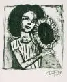 Otto Dix, Mädchen mit Sonnenblume, 1959, Lithographie in Grün auf Rives-Bütten