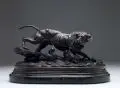Paul Edouard Delabrierre, Jagdhund mit Fasan. 2. H. 19. Jh, Bronze, schwarzbraun patiniert