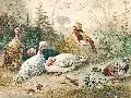 Robert Erbe, Geflügel im Garten, 1884, Aquarell und Gouache auf Papier