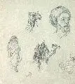 Charles Feodor Welsch, (zugeschr.), Skizzen aus Ägypten, Um 1875, Graphitzeichnung auf grauem Papier